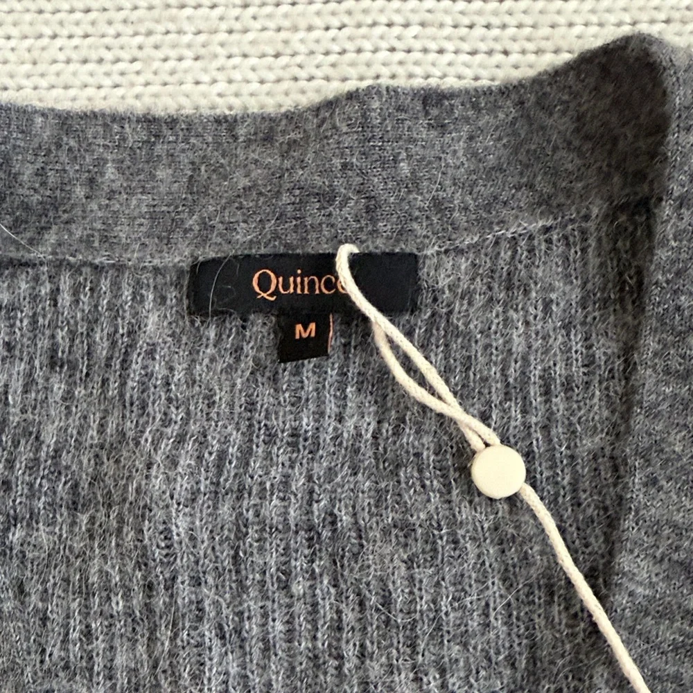 Quince Charcoal Gray Ribbed V-Neck Button Cardigan - Picture 2 of 7